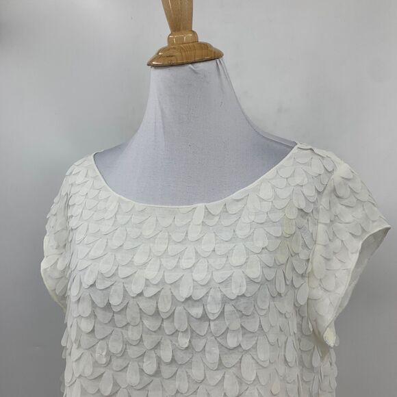 XD Xenia Design Top Womens S Small Cream Appliqué Petal Asymmetrical Boat Neck - Picture 3 of 13